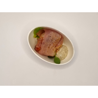 amuse mix: scampi met gedroogde ham